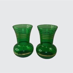 EAPG Vintage Anchor Hocking Forest Green Glass Small Bud Vase Banded Flared Rim